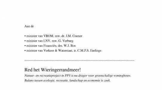 Oproep aan 4 ministers: â€˜Red het Wieringerrandmeerâ€™